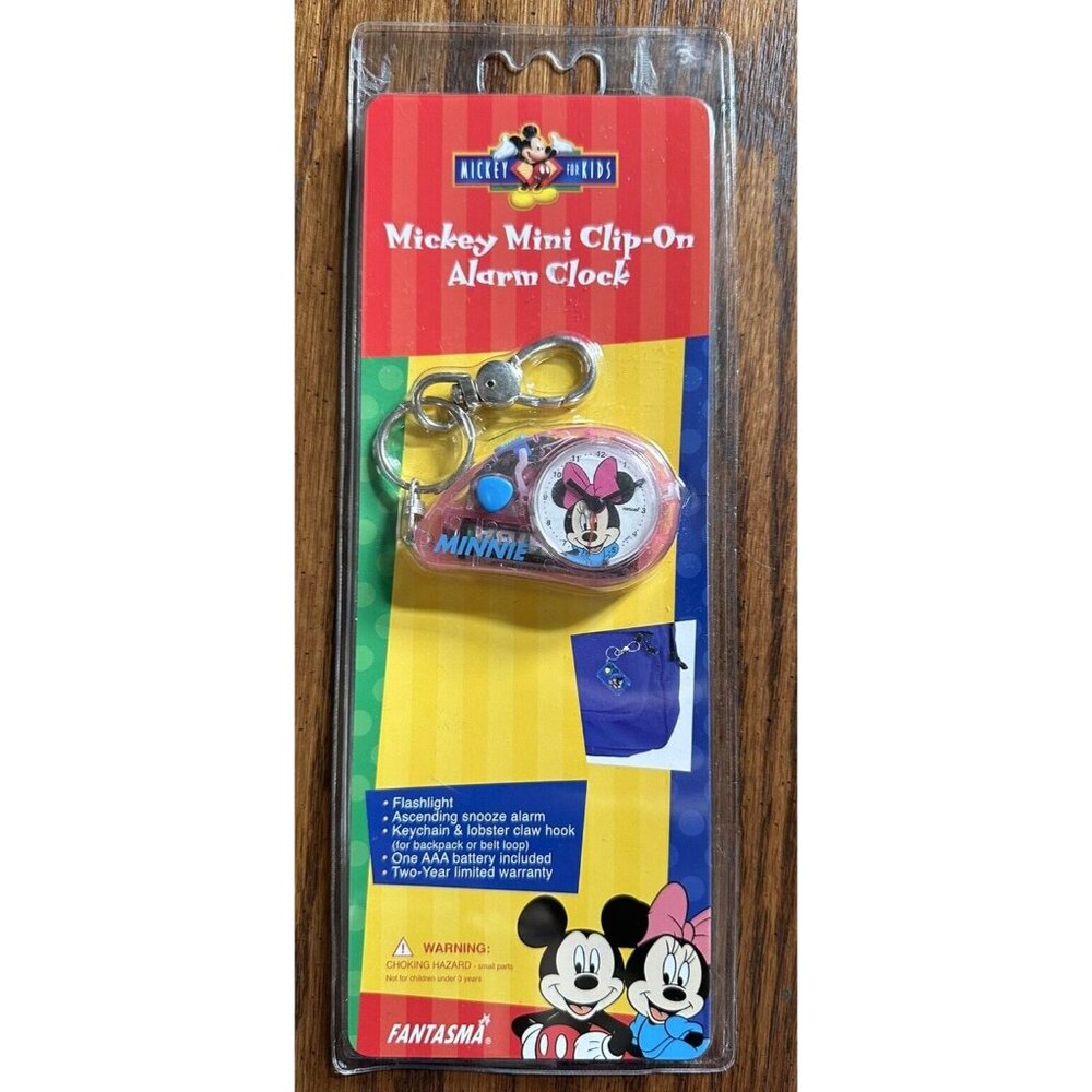 NEW Minnie Mouse MINI CLIP-ON ALARM‎ CLOCK FLASHLIGHT for BACKPACK or BELT LOOP
